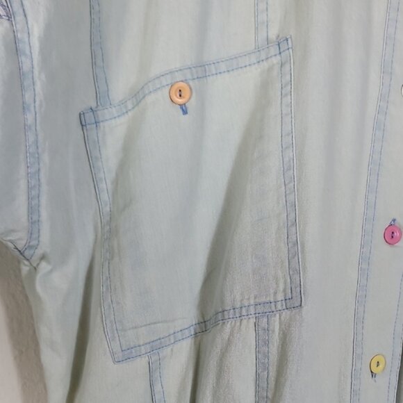 Vintage 80s Women Faded Denim Bomber Jacket Size M Acid Wash Patchwork Grunge - Picture 4 of 15